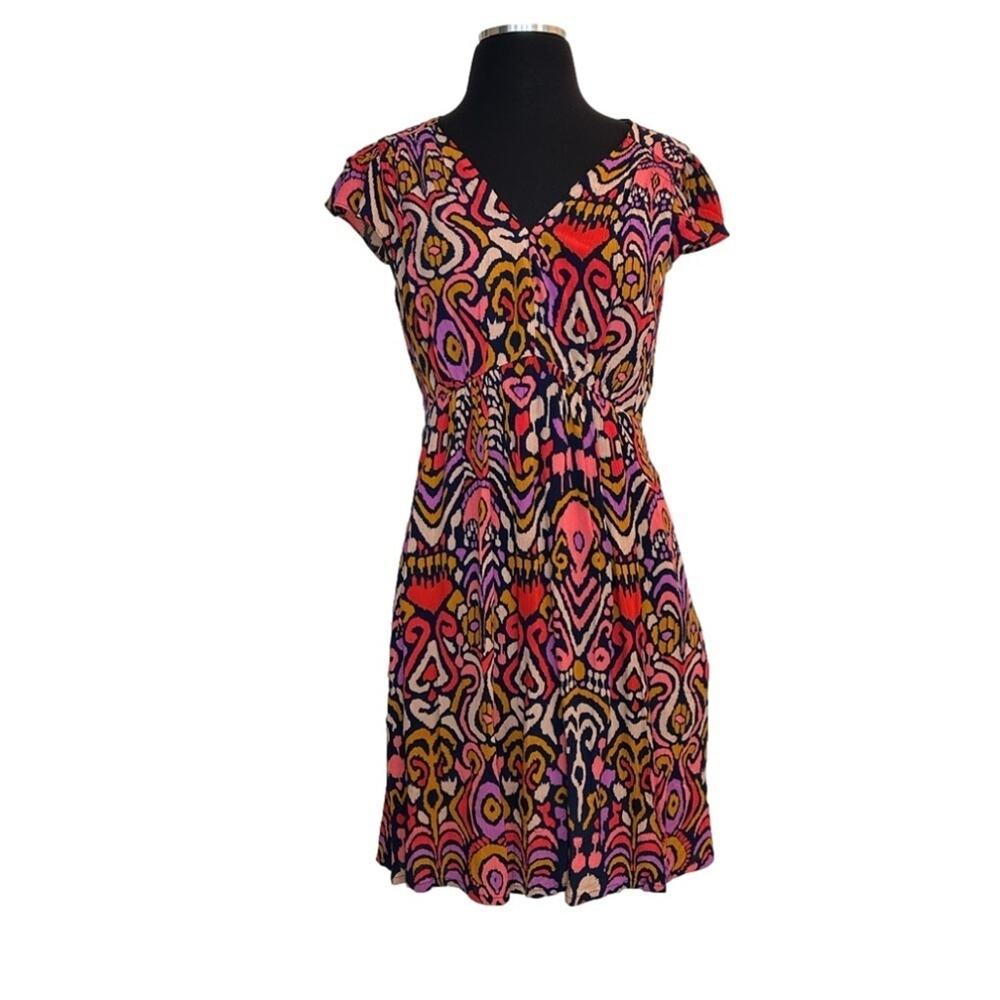 Boden Grace Flutter Sleeve Dress Navy Ikat Mini Crinkle Pockets Size 2R Pockets